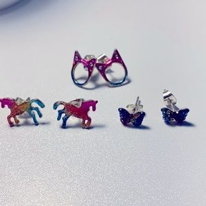 🌈 3 pairs of claires RAINBOW earrings for kids! (Bundle of 3!) 🌈